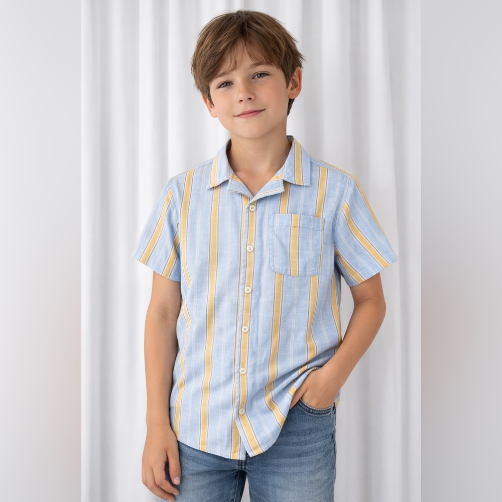 NWT…Tony Hawk Kids Blue and Yellow Striped Button Down Shirt. Size 10-12